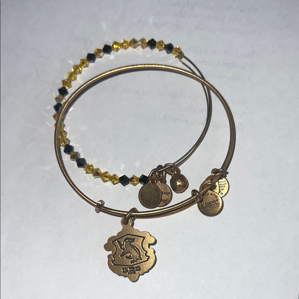 Harry Potter Hufflepuff Gold-Tone Charm Bangle Set with Yellow and Black Beads